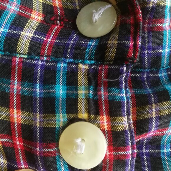 Vintage plaid button front long skirt partial elastic waist multicolour pockets - Picture 4 of 6